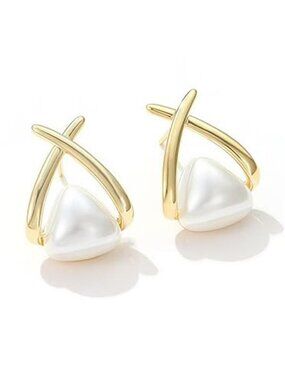 18K Gold Plated Faux Pearl Earrings for Women Elegant Statement Jewelry